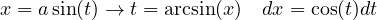 x = a sin(t) → t = arcsin(x) dx = cos(t)dt
